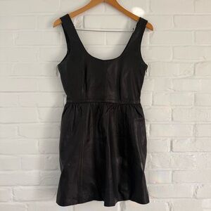 Zara Black Leather Mini Tulip Dress Med